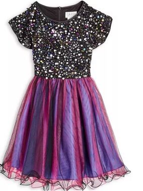 Us Angels Black Sequin Party Dress Iridescent Girls Size 7 BNWT Sparkle Formal